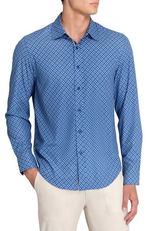 Mini Diamond Print Woven Long Sleeve Basic