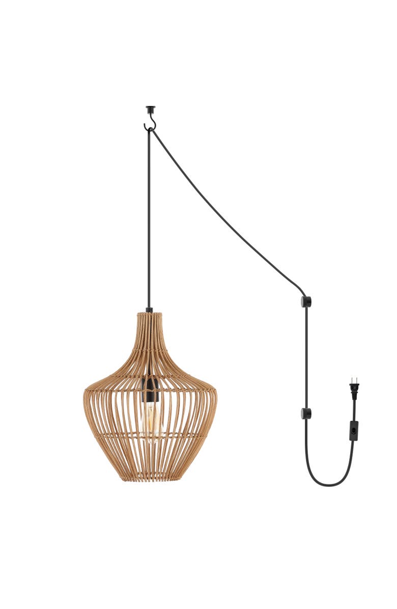 JONATHAN Y Lucas 1-Light Farmhouse Coastal Rattan 180" Cord Plug-In or Hardwired LED Pendant, Alternate, color, 
