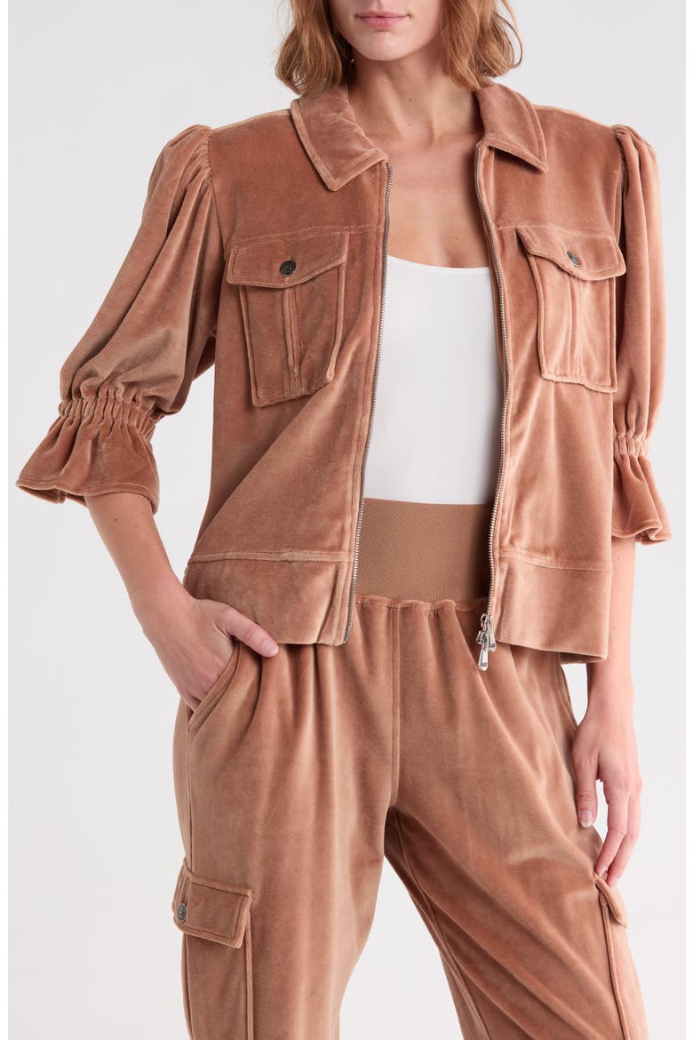 Holly Elbow Sleeve Velour Jacket, Main, color, MOCHA