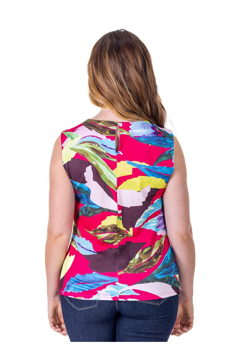 Petites Pink Pleated Crew Neckline Back Closure Sleeveless Top, Alternate, color, Pink Multi
