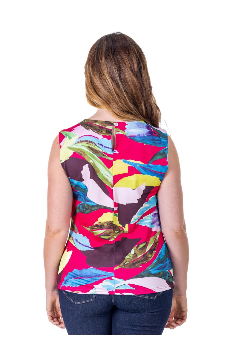 24seven Comfort Apparel Petites Pink Pleated Crew Neckline Back Closure Sleeveless Top, Alternate, color, Pink Multi