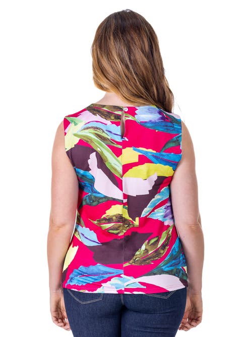 24seven Comfort Apparel Petites Pink Pleated Crew Neckline Back Closure Sleeveless Top In Pink