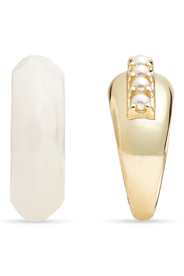 Set of 2 Resin & Faux Pearl Rings, Alternate, color, WHITE- GOLD
