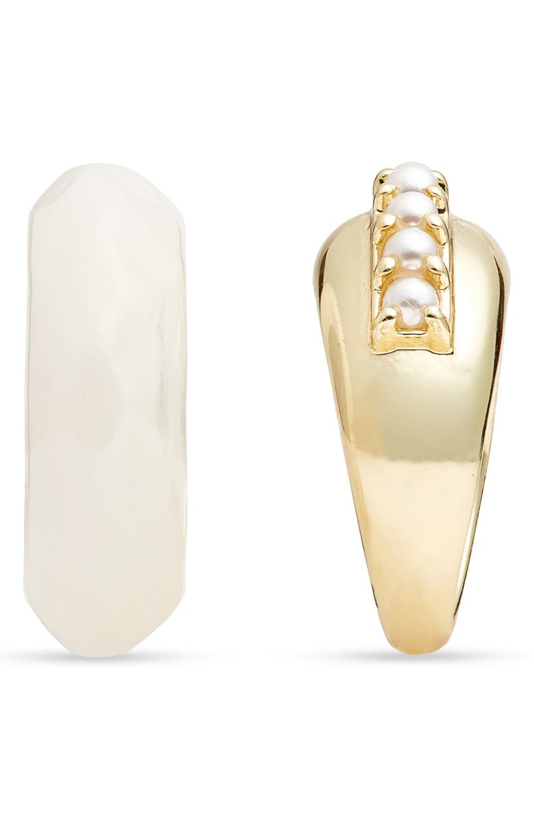 Nordstrom Set of 2 Resin & Faux Pearl Rings, Alternate, color, White- Gold
