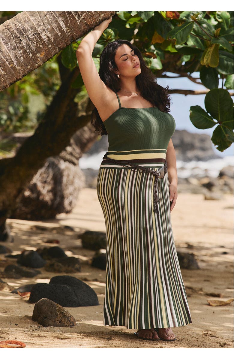 ELOQUII Drop Waist Maxi Dress, Main, color, Earth Stripe