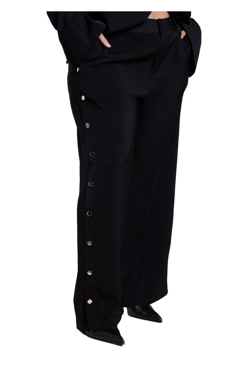 ELOQUII Snap Detail Wide Leg Trouser, Main, color, Black Onyx