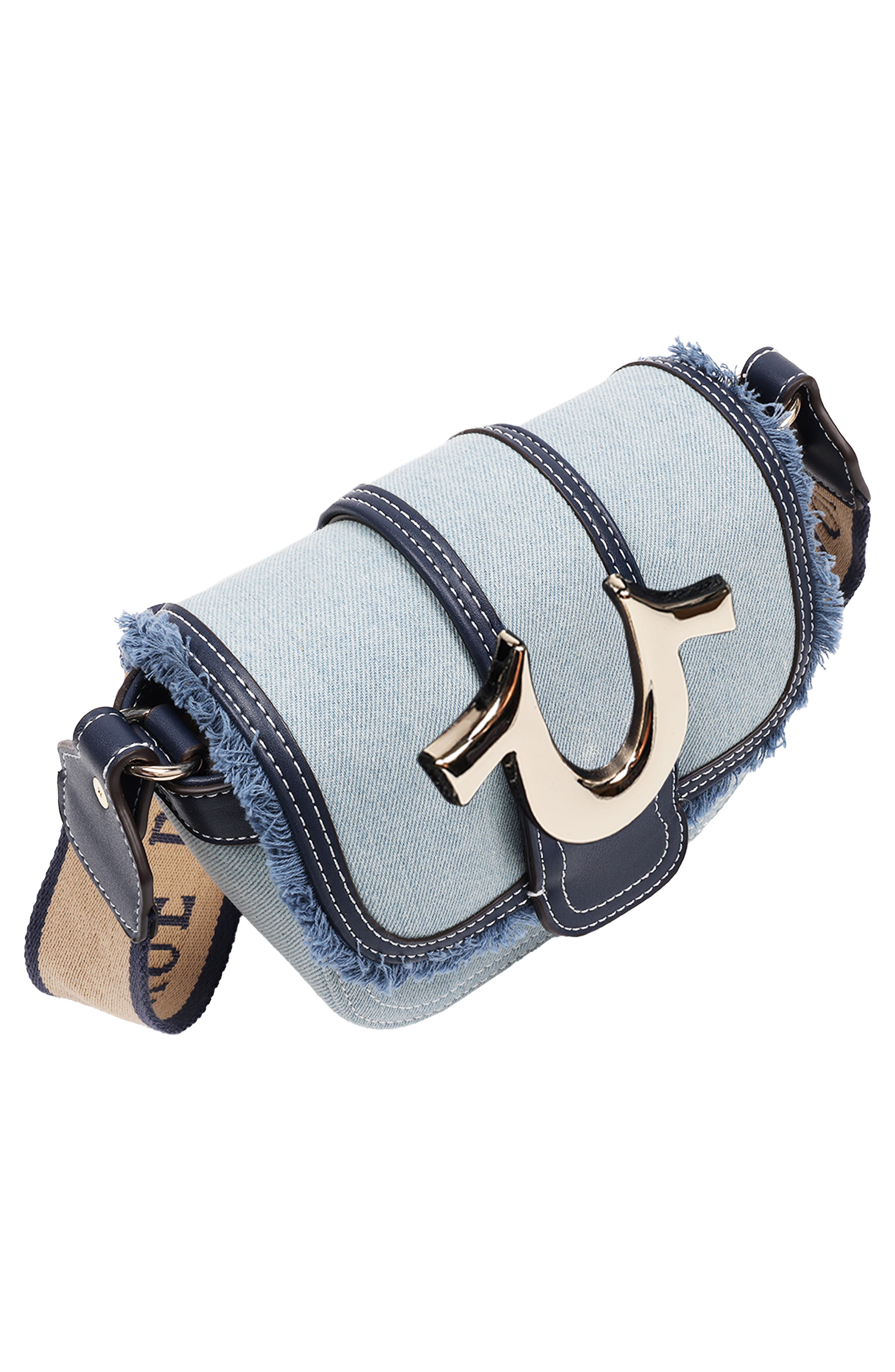 True Religion Asher Frayed Edge Mini Flap Crossbody Bag, Alternate, color, Denim