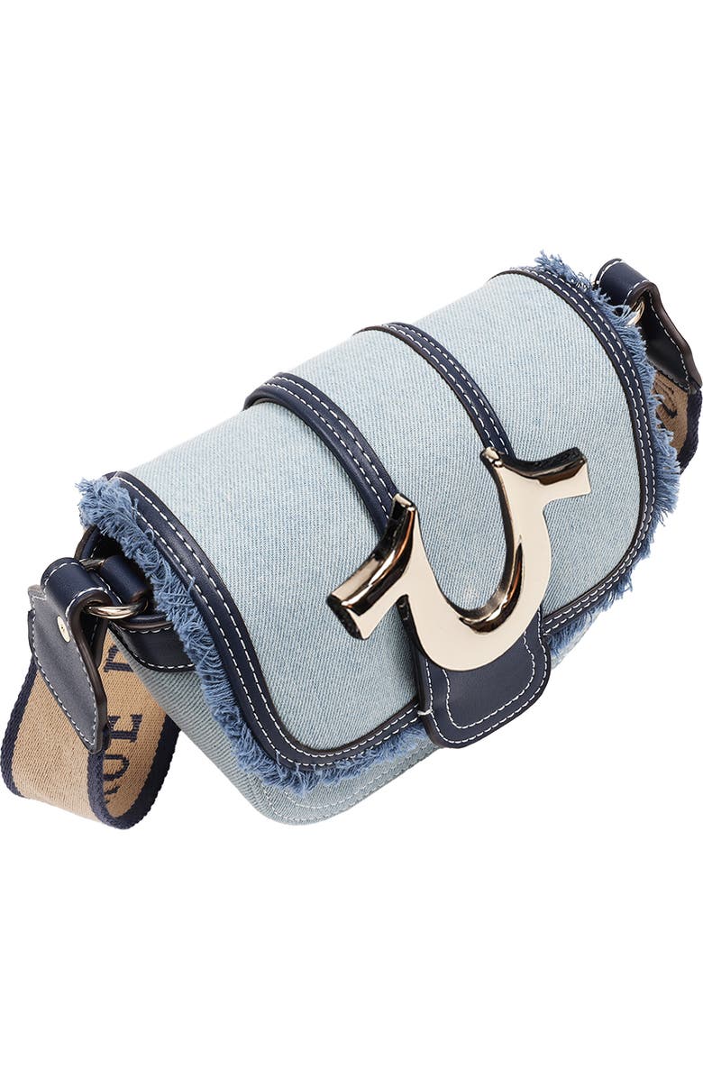 True Religion Asher Frayed Edge Mini Flap Crossbody Bag, Alternate, color, Denim
