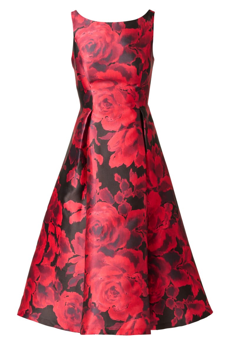 Floral Print Sleeveless Cocktail Dress, Alternate, color, RED BLACK MULTI