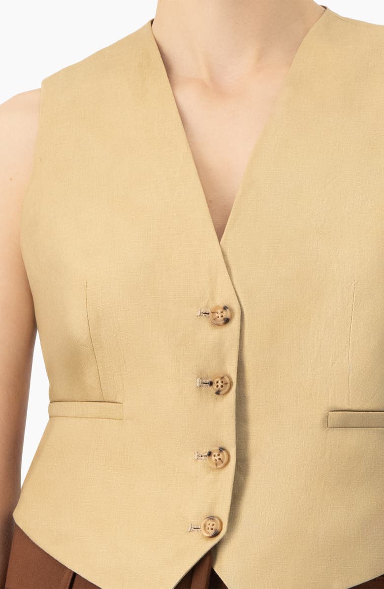 IVONNE Linen Vest with Faux Pockets, Alternate, color, Beige