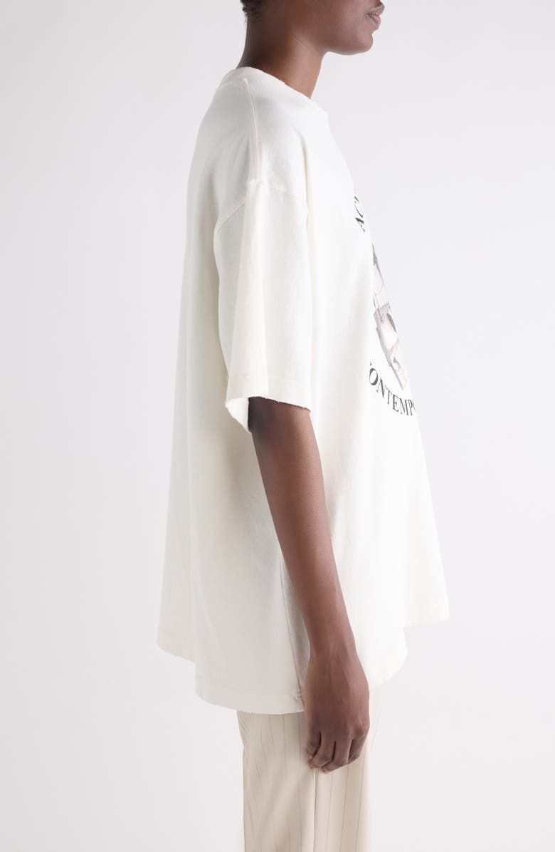 Acne Studios Relaxed Fit Distressed Organic Cotton Graphic T-Shirt, Alternate, color, Off White