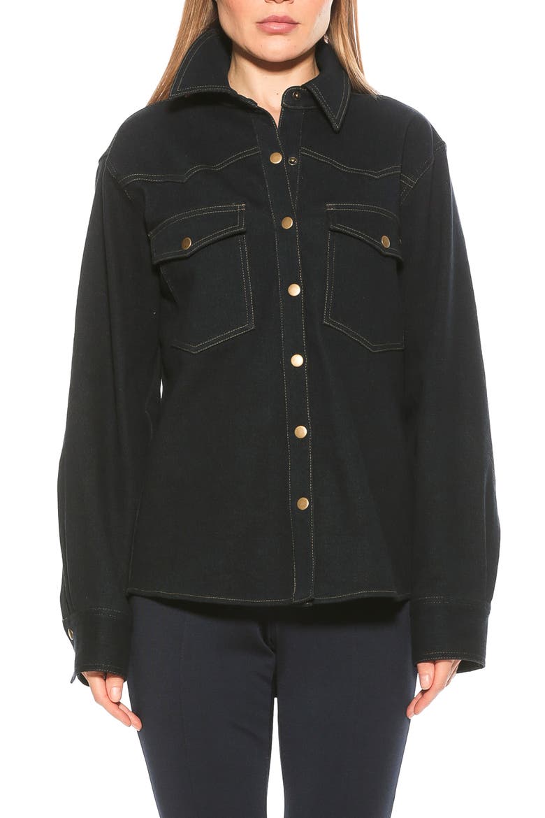 Della Classic Western Button Down Shirt Jacket, Main, color, DARK DENIM