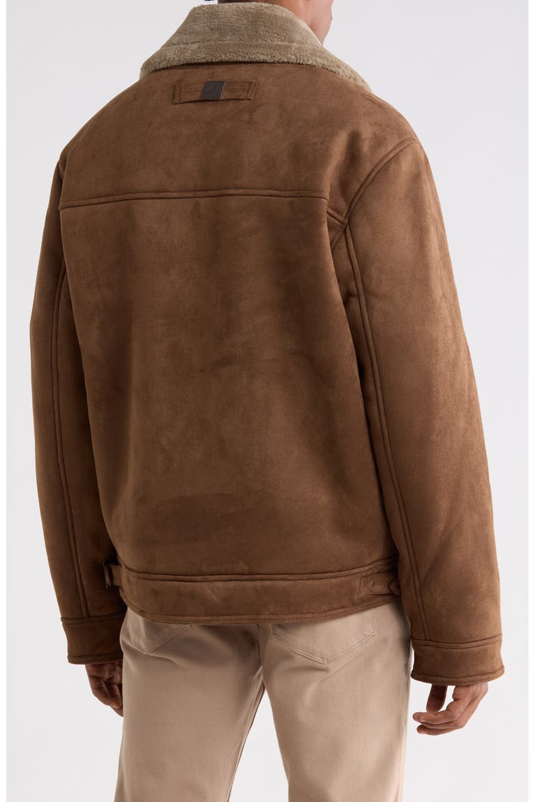 Faux Leather Jacket with Faux Shearling Collar, Main, color, SADDLE BROWN