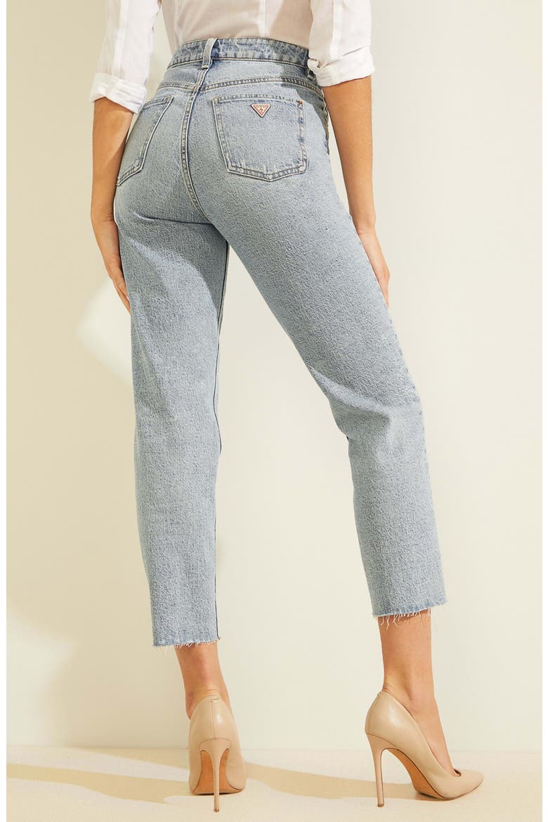 Distressed Raw Hem Ankle Mom Jeans, Alternate, color, MOONSTONE BLUE