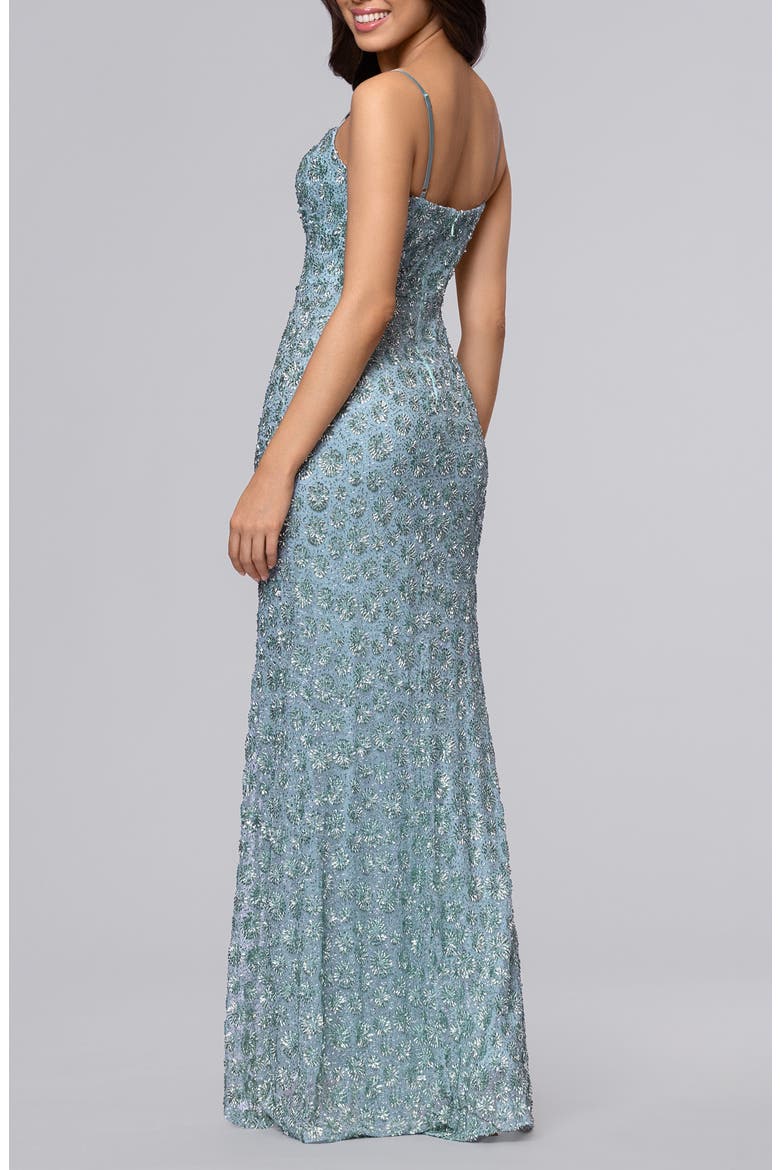 Sequin & Bead Floral Gown, Alternate, color, SAGE