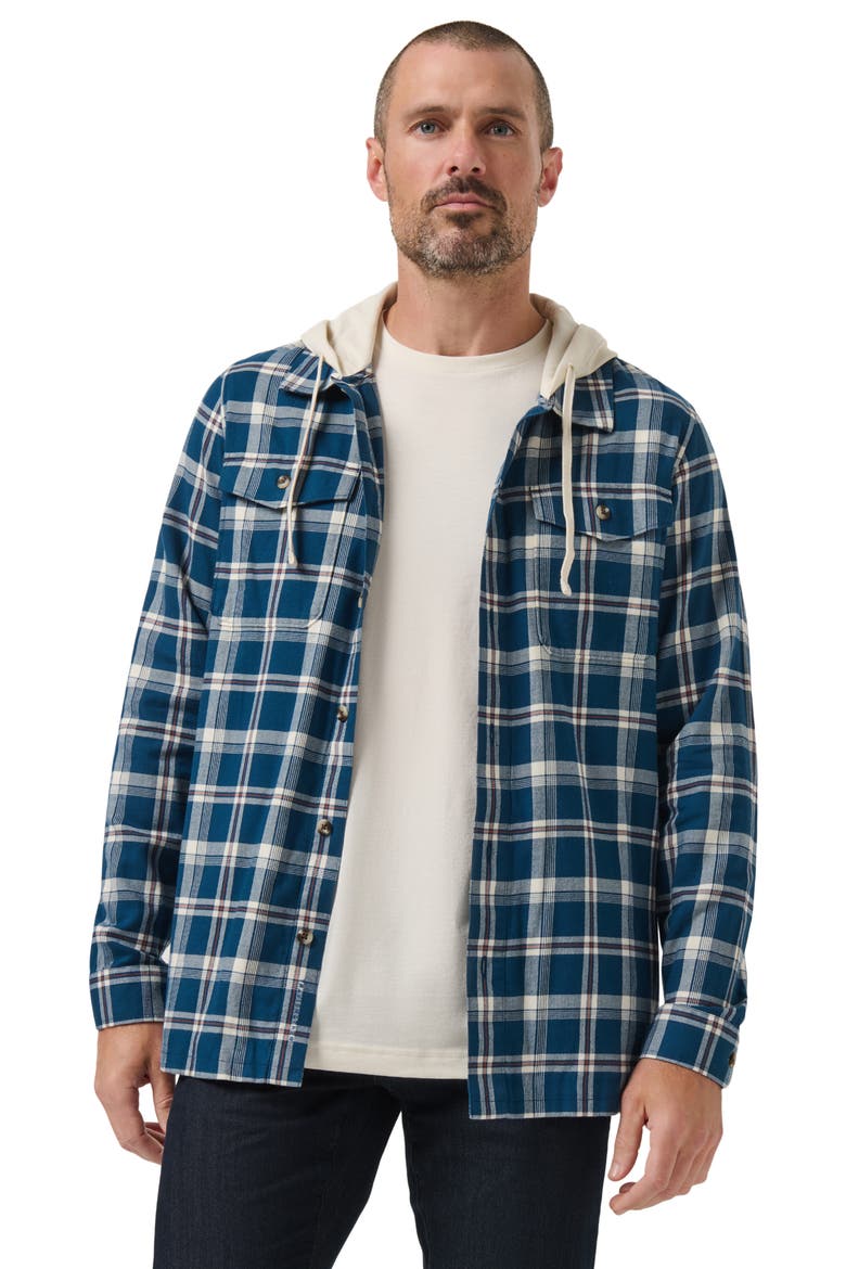 Cloud Plaid Flannel Hooded Button-Up Shirt, Alternate, color, TITAN