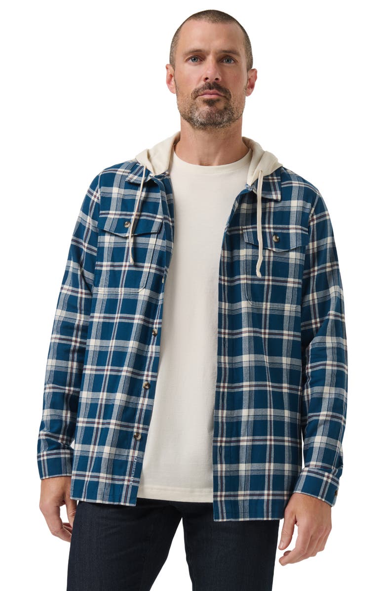 TravisMathew Cloud Plaid Flannel Hooded Button-Up Shirt, Alternate, color, 