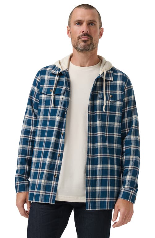 Travismathew Cloud Plaid Flannel Hooded Button-up Shirt In Blue