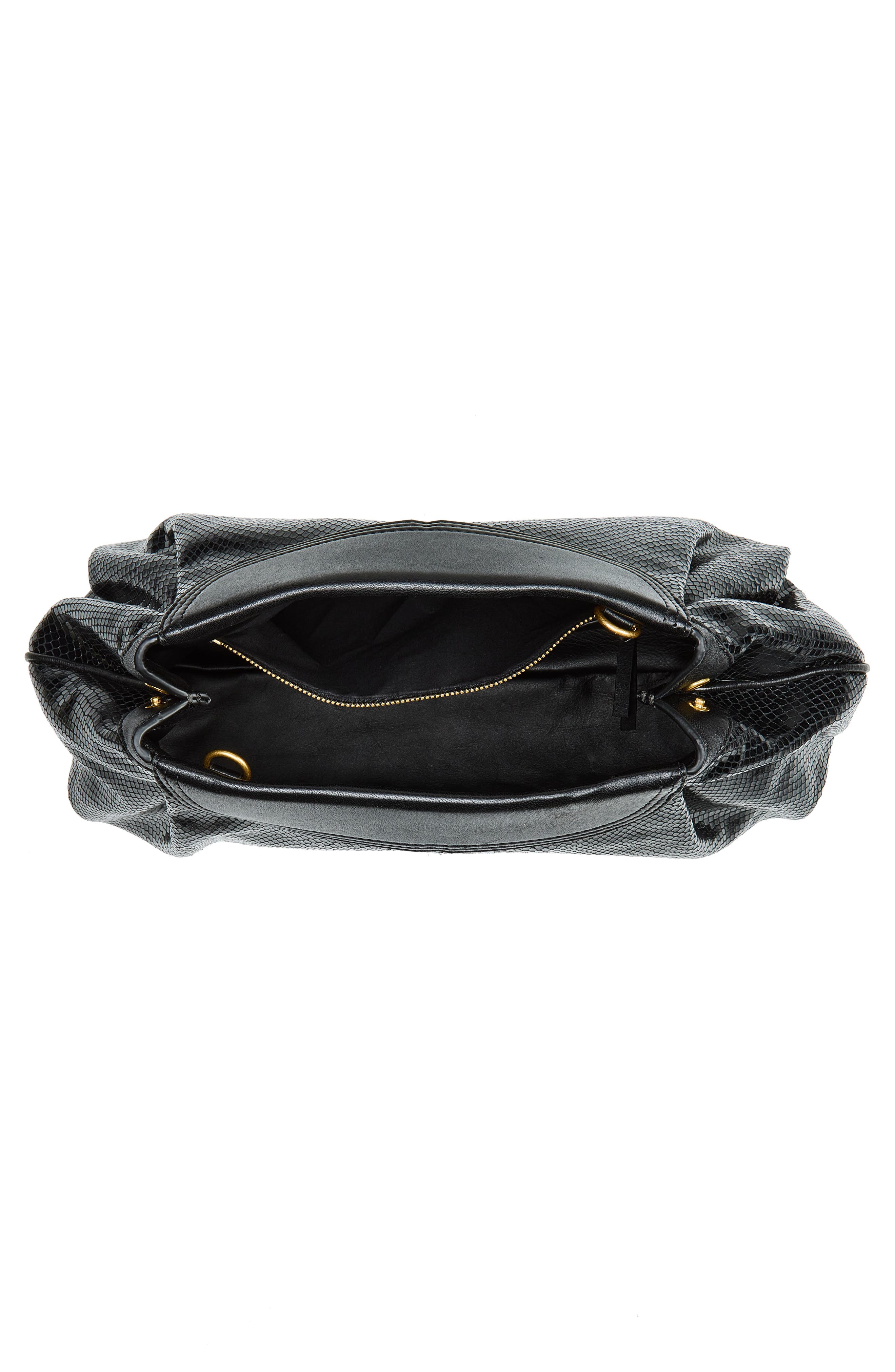 Elaphe Snake Embossed Leather Shoulder Bag, Alternate, color, BLACK 900