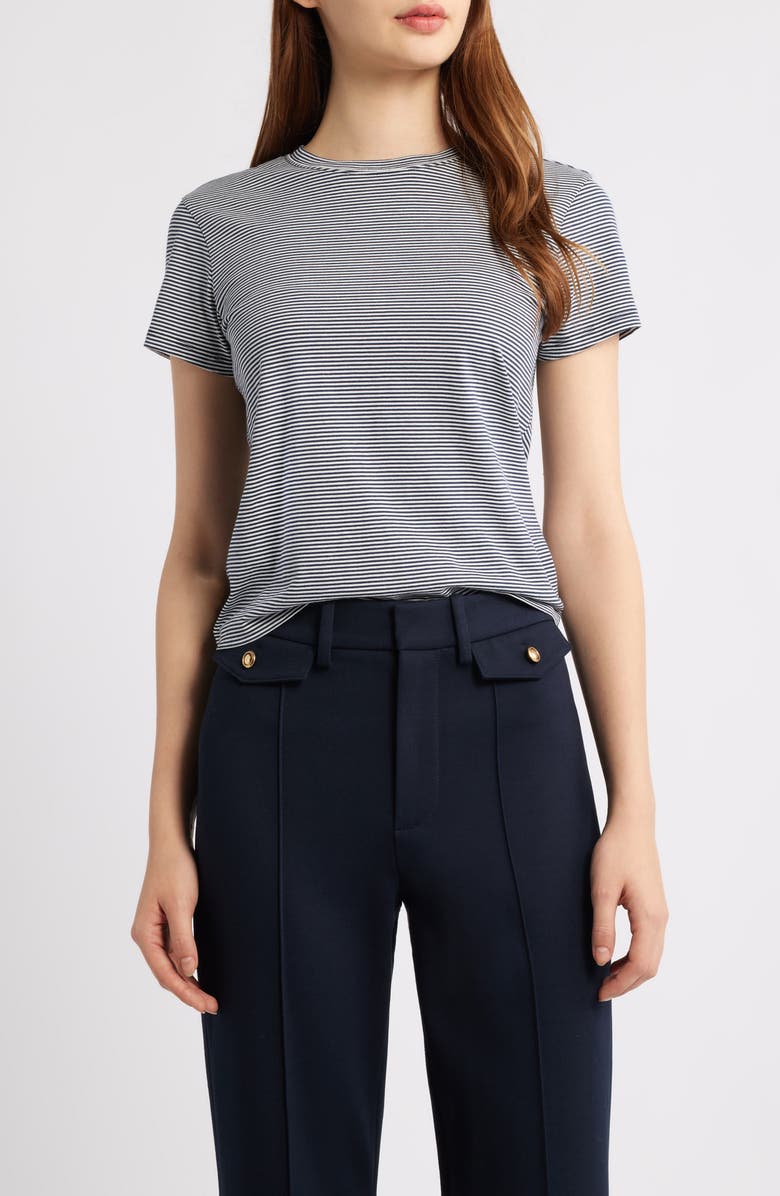 FRAME The Stripe Cotton Baby Tee, Main, color, Navy Multi