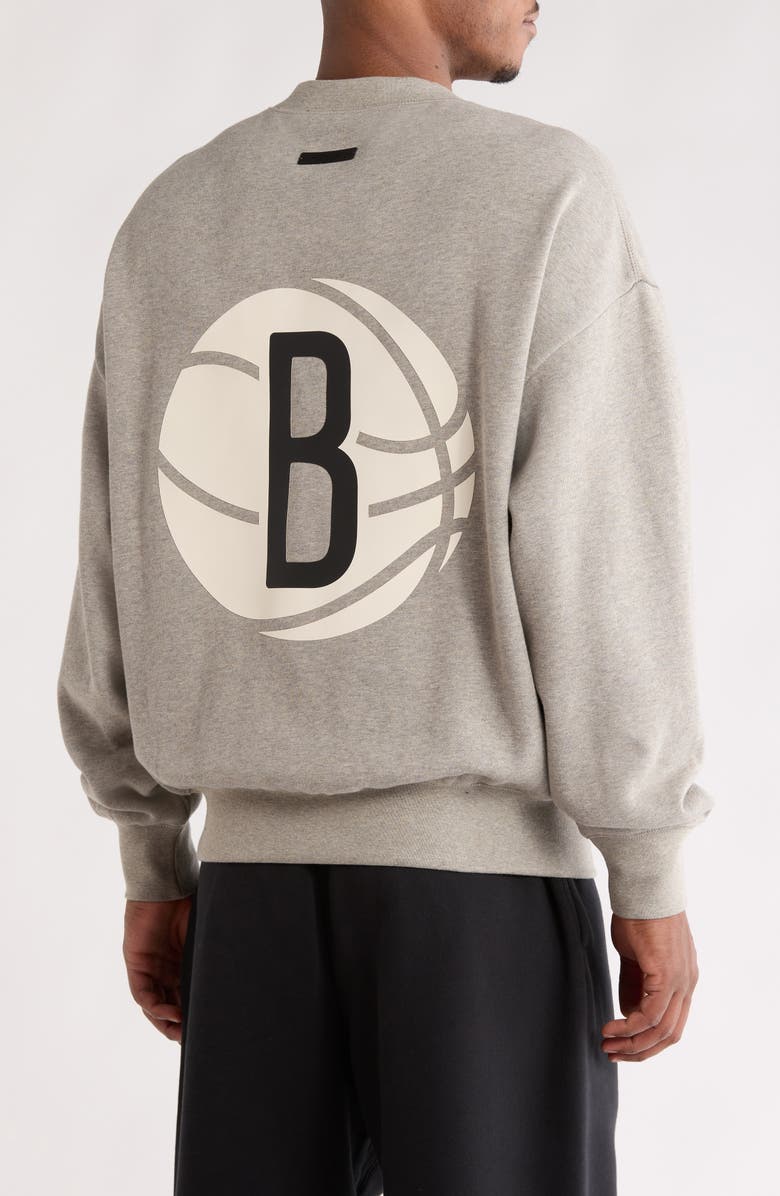 Fear of God Essentials x NBA Nets Sport Fit Crewneck Sweatshirt, Alternate, color, Warm Heather