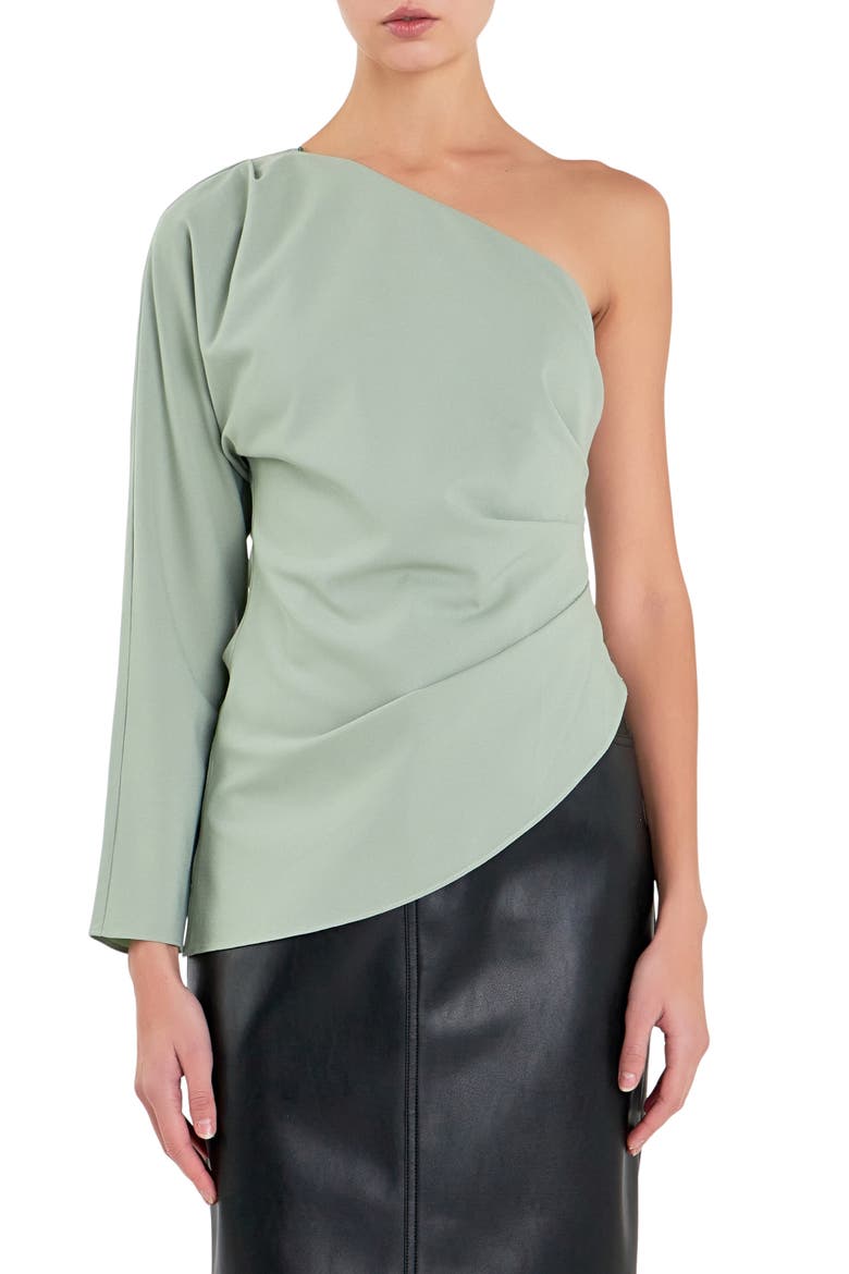 Gathered One-Shoulder Asymmetric Top, Alternate, color, SAGE