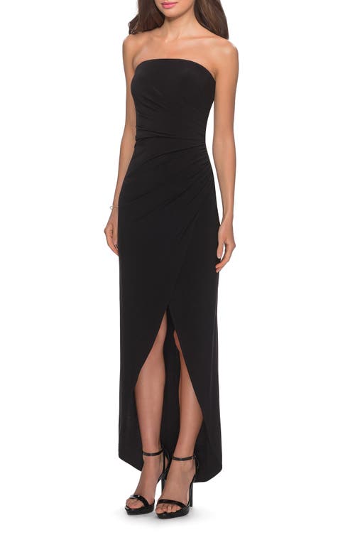 La Femme Long Strapless Jersey Dress with Side Ruching in Black at Nordstrom, Size 10