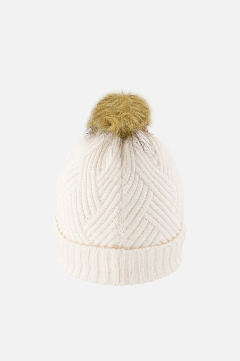 Chevron Fleece Lined Faux Fur Pompom Knit Hat, Alternate, color, Off-White