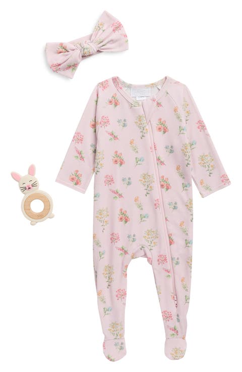 Botanical Floral Footie, Headband & Teether Set