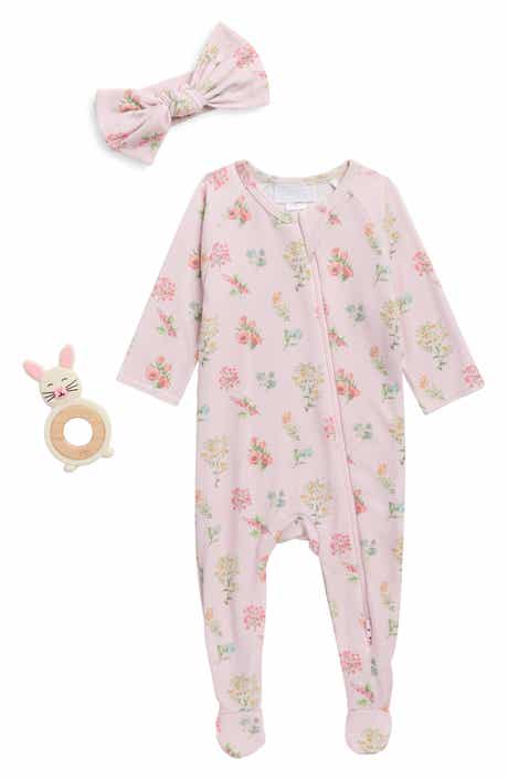 Botanical Floral Footie, Headband & Teether Set