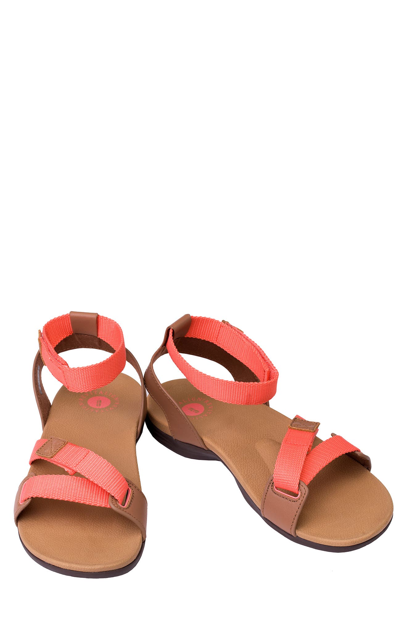 Webbed Orthotic Leather Sandal, Alternate, color, ROSE PORCELAIN