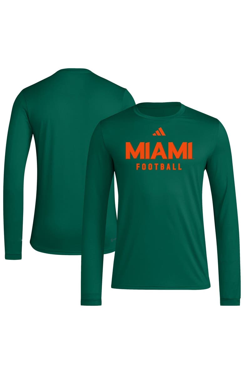 adidas Men's adidas Green Miami Hurricanes Locker Practice Football Pre-Game Long Sleeve T-Shirt, Alternate, color, Green