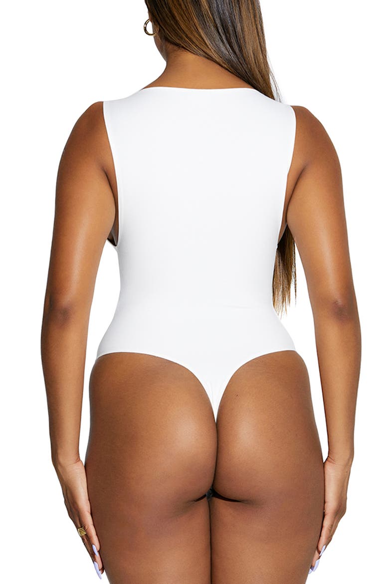 Hard to Per-Suede Thong Bodysuit, Alternate, color, WHITE