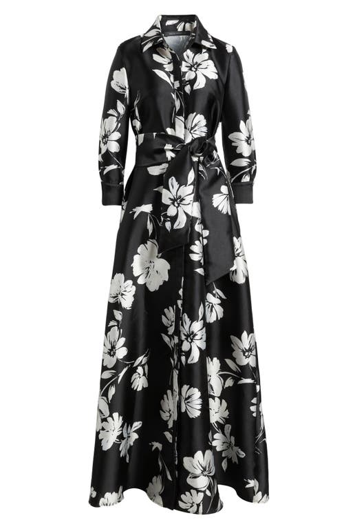 Julia Jordan Floral Shirtdress Gown In Black