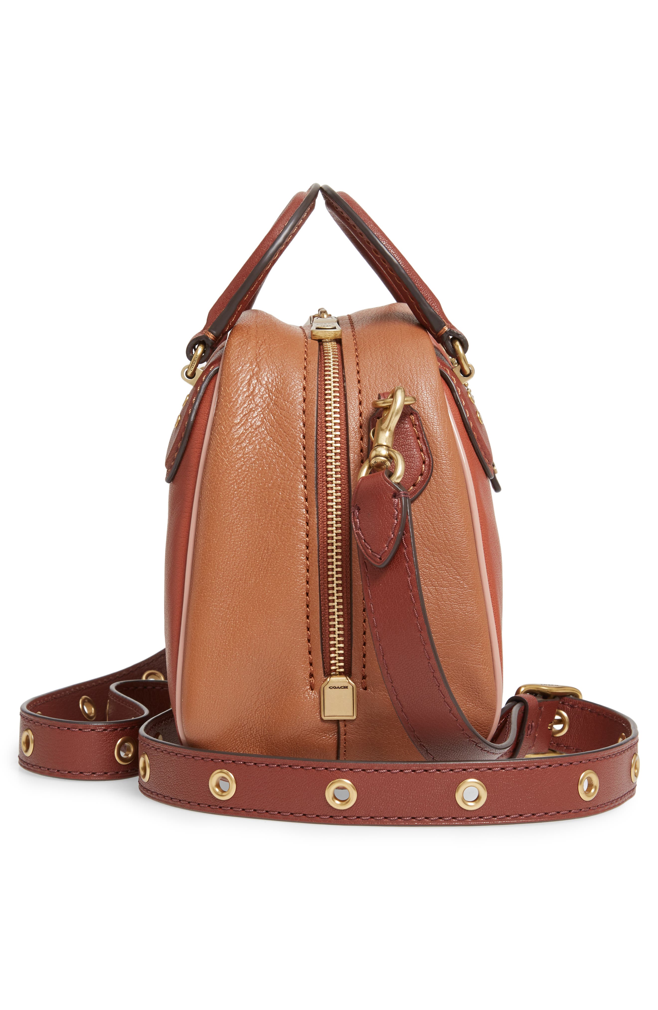 COACH Marleigh 20 Colorblock Goatskin Leather Satchel, Alternate, color, 