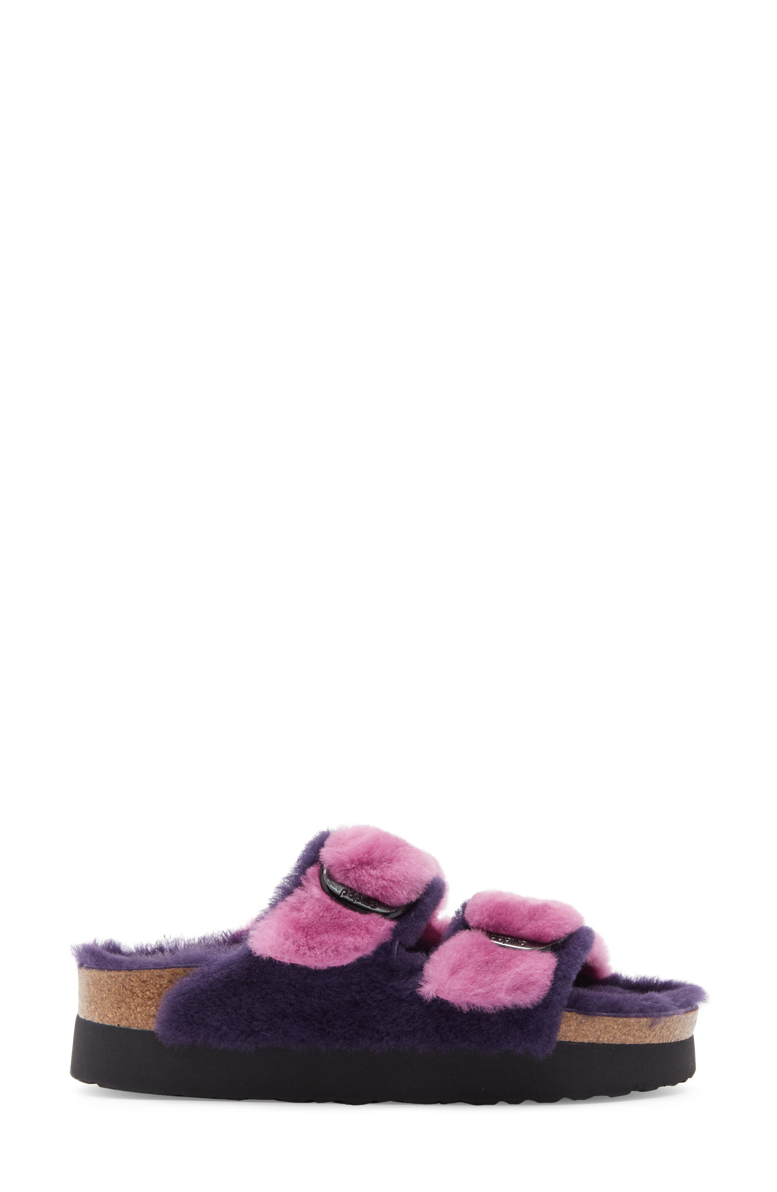 Papillio by Birkenstock Arizona Big Buckle Genuine Shearling Slide Sandal, Alternate, color, DARK BERRY/ PURPLE ORCHID