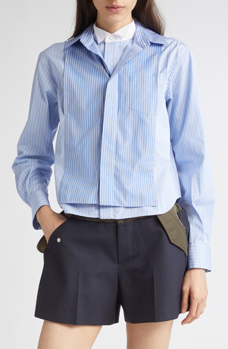 Sacai Stripe Overlay Poplin Button-Up Shirt, Main, color, Stripe Mix