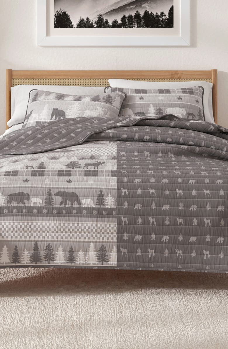 Woven & Weft Patchwork 3-Piece Quilt Set, Alternate, color, Rustic Landscape Grey