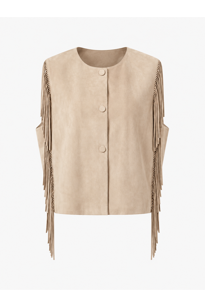 Lipso Fringe Suede Leather Vest, Main, color, Beige