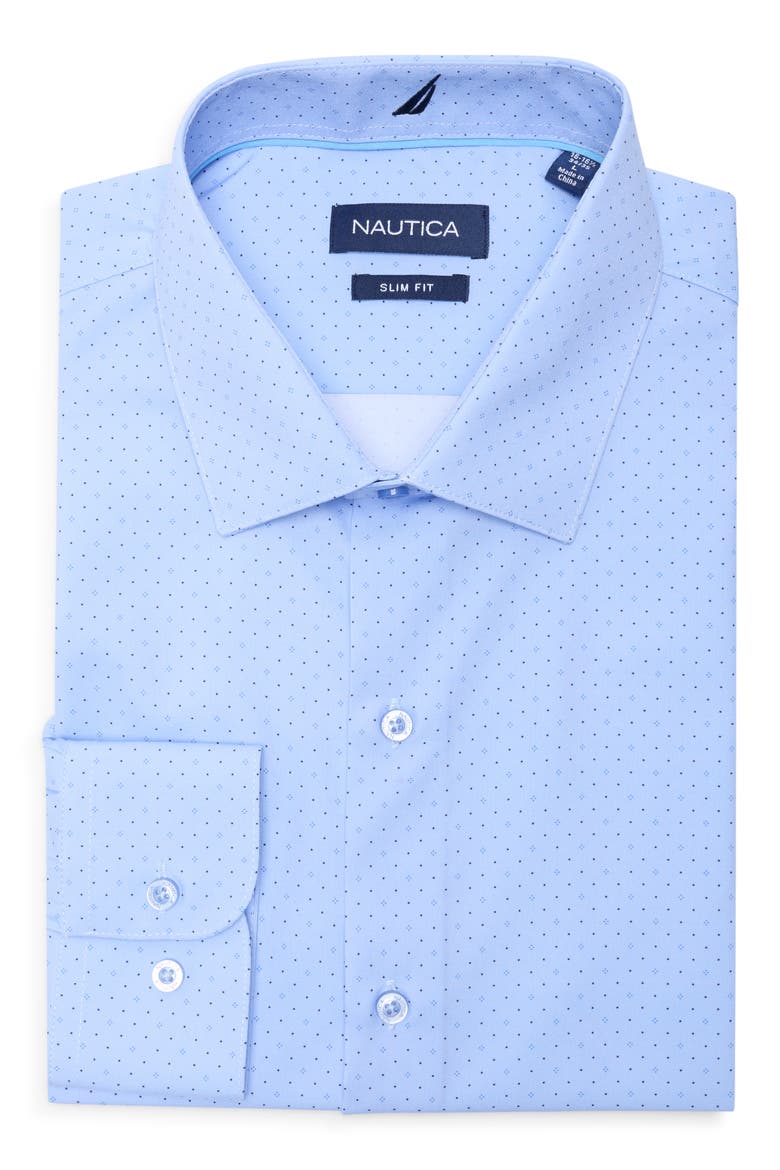 Slim Fit Dot Print Dress Shirt, Alternate, color, SERENITY