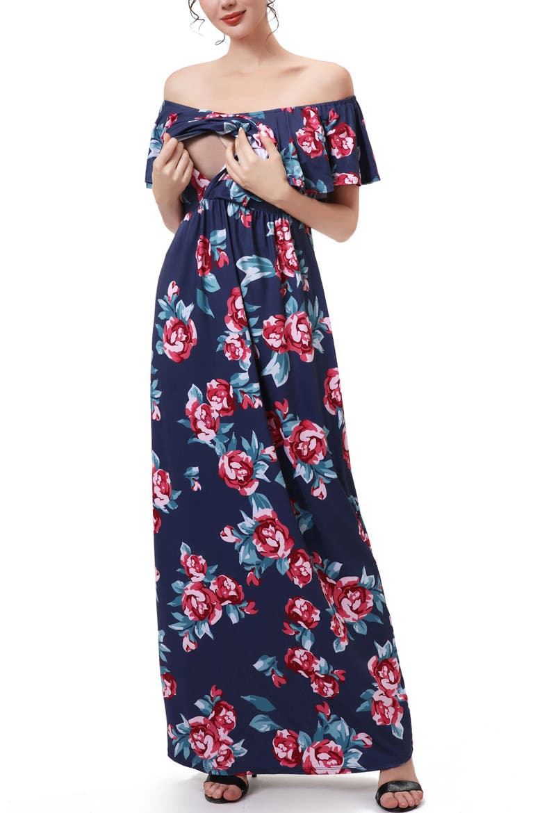 Calanthe Off the Shoulder Maternity Nursing Maxi Dress, Alternate, color, Multicolored