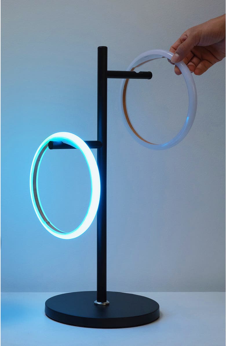 Brightech Saturn RGB 21" LED Color-Changing Modern Ring Table Lamp with Adjustable Heads and Built-In Dimmer, Alternate, color, Classic Black