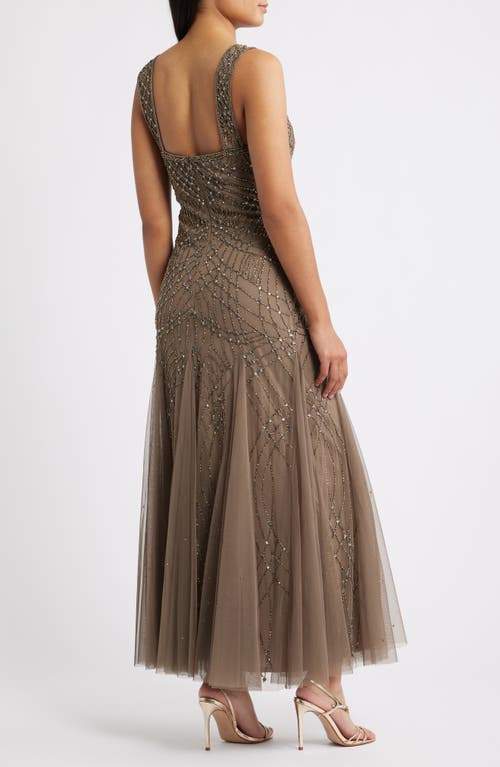 Pisarro Nights Beaded Gown With Long Sleeve Jacket In Neutral