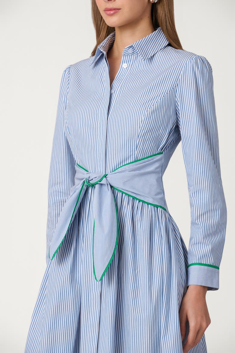 Cotton Pinstripe Clarice Dress, Alternate, color, French Blue/Optic/Green