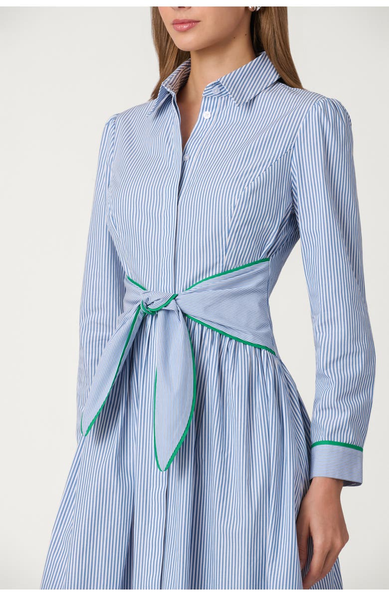 Shoshanna Cotton Pinstripe Clarice Dress, Alternate, color, French Blue/Optic/Green