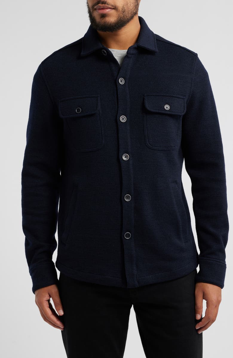 Robert Barakett Mezner Wool & Cotton Knit Overshirt, Alternate, color, Navy