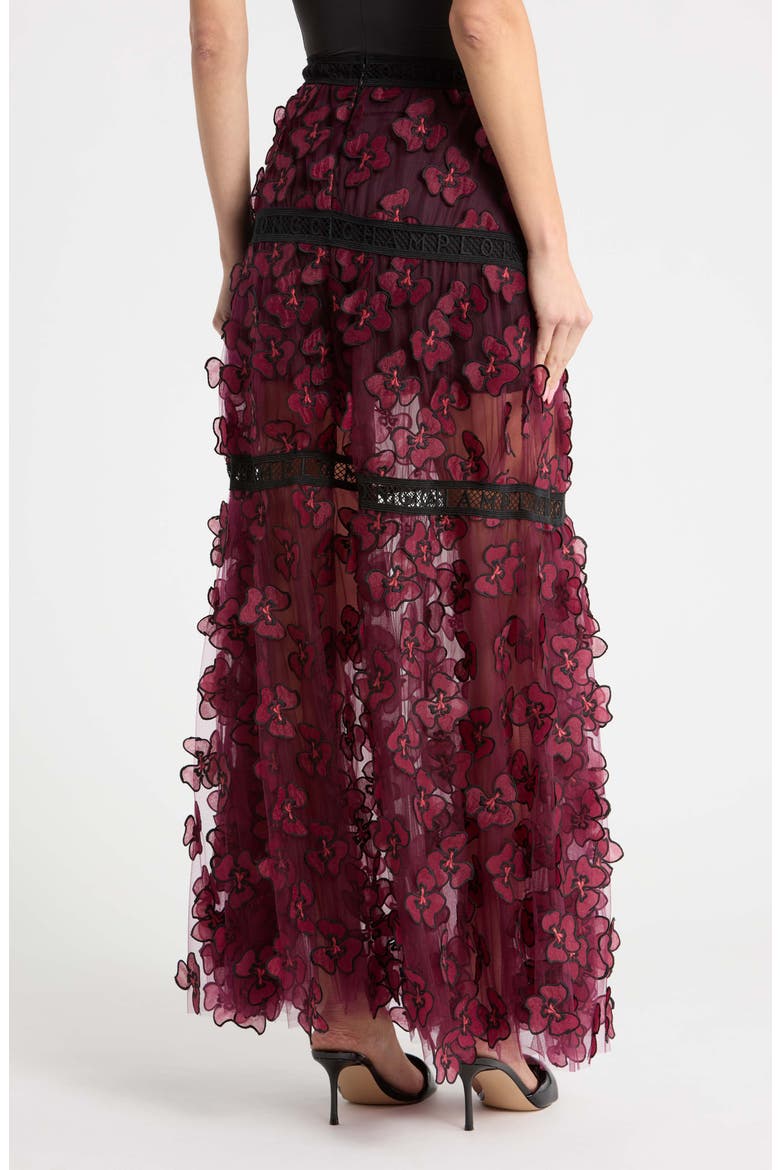 Floral Appliqué Maxi Skirt, Alternate, color, BRANDY
