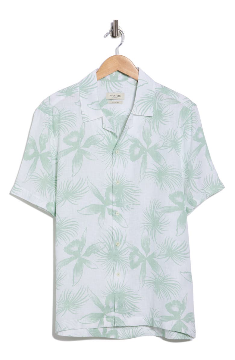Bugatchi Jackson Floral Linen Camp Shirt, Alternate, color, Forrest