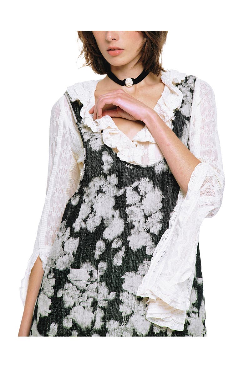 Rose Illusion Denim Ruffle Jumper, Alternate, color, Black