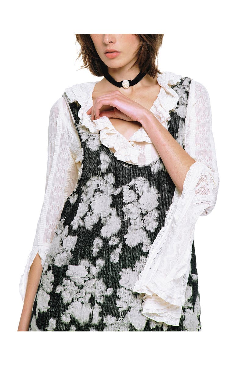 Anna Sui Rose Illusion Denim Ruffle Jumper, Alternate, color, Black